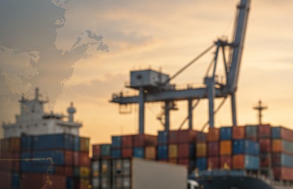 Illustrative cargo port with shipping containers